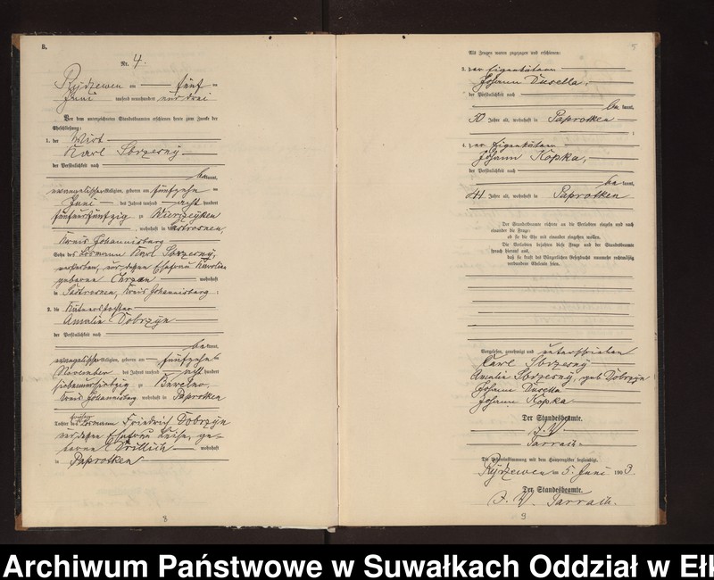image.from.unit.number "Heirtahs-Neben-Register des Preussischen Standes-Amtes Rydzewen Kreis Lötzen"