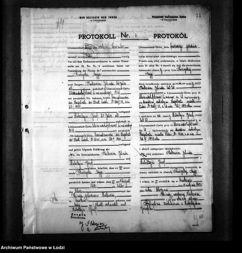 Obraz 14 z jednostki "[Protokoły stwierdzające na podstawie zeznań 2 świadków personalia i tożsamość osób ubiegających się o kartę tożsamości]"