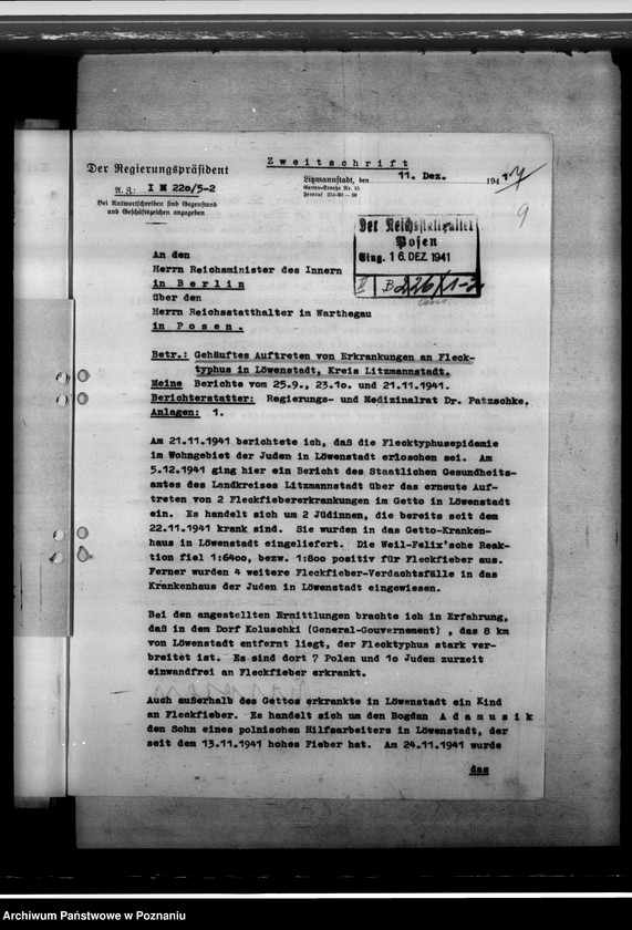 Obraz 13 z jednostki "Flecktyphus im Getto in Löwenstadt, in Zelow, Litzmannstadt (Łódź), Welun, Dobra, Pabianice. Pockenerkrankung"