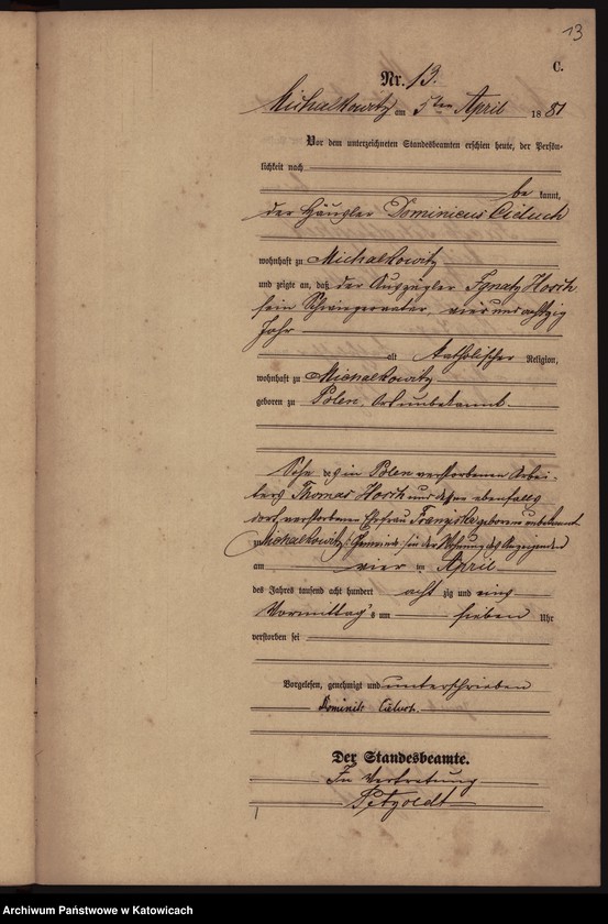 Obraz 16 z jednostki "[Księga zgonów za rok 1881, nr 1-52]"