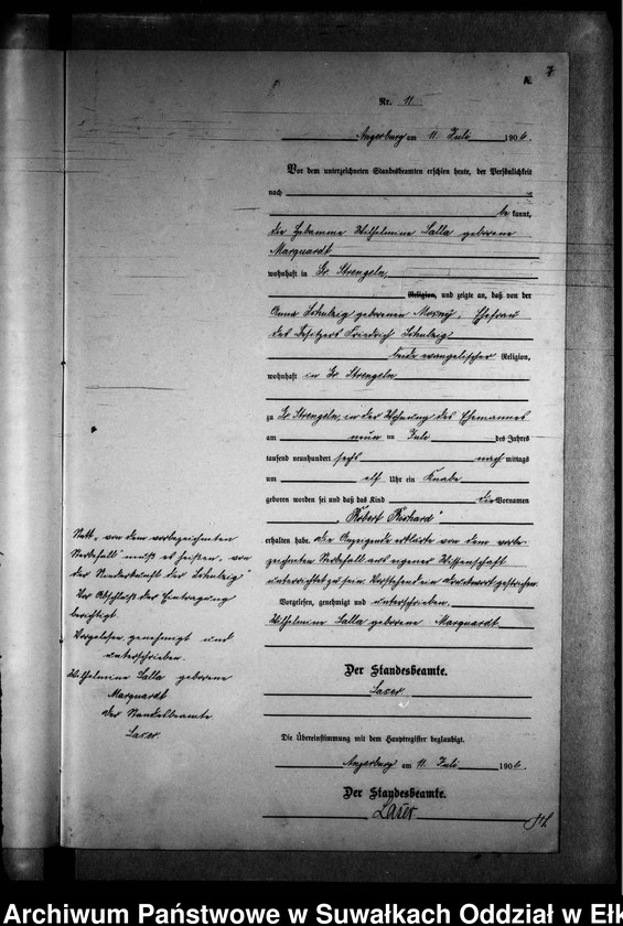 image.from.unit.number "Geburts-Neben-Register des Preussischen Standes-Amtes Gr. Strengeln Kreis Angerburg"