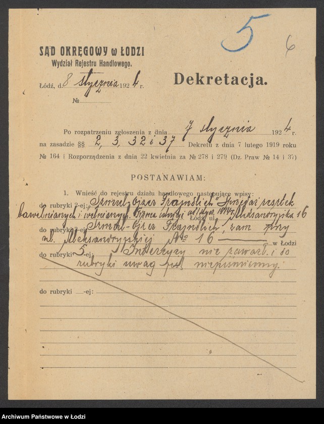 Obraz 8 z jednostki "Szmul Ojzer Fejndllich – sprzedaż resztek manufaktury bawełnianej"