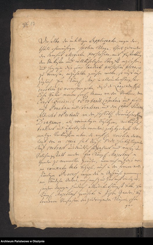 image.from.unit.number "In S. [Sachen] Carl Dieterich von Grothuß contra die verwittibte Tribunals=Vice=Praesidentin von Perbant wegen Umbpfügung und Besäung eines zu Podollen und Schalwen [Schallwen] gehörigen Stück Akers Garbnicken genannt"