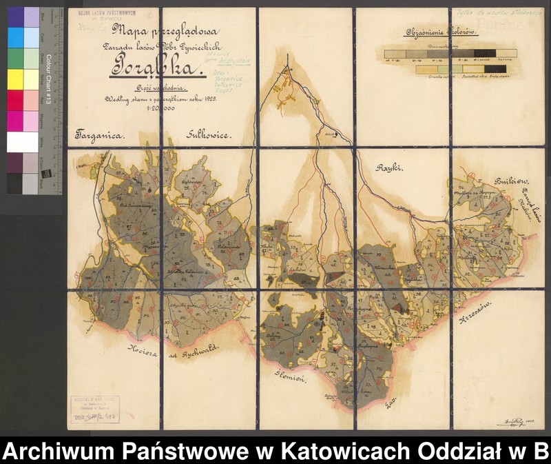 image.from.unit.number "Mapa przeglądowa zarządu lasów dóbr żywieckich Porąbka cześć wschodnia wg. stanu z początkiem roku 1925"