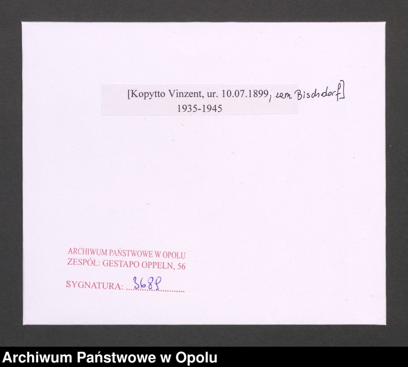 Obraz 2 z jednostki "[Kopytto Vinzent, ur. 10.07.1899, zam. Bischdorf]"