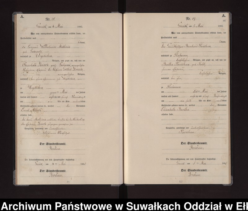image.from.unit.number "Geburts-Neben-Register des Königlichen Preussischen Standes-Amtes Gneist Kreis Loetzen"