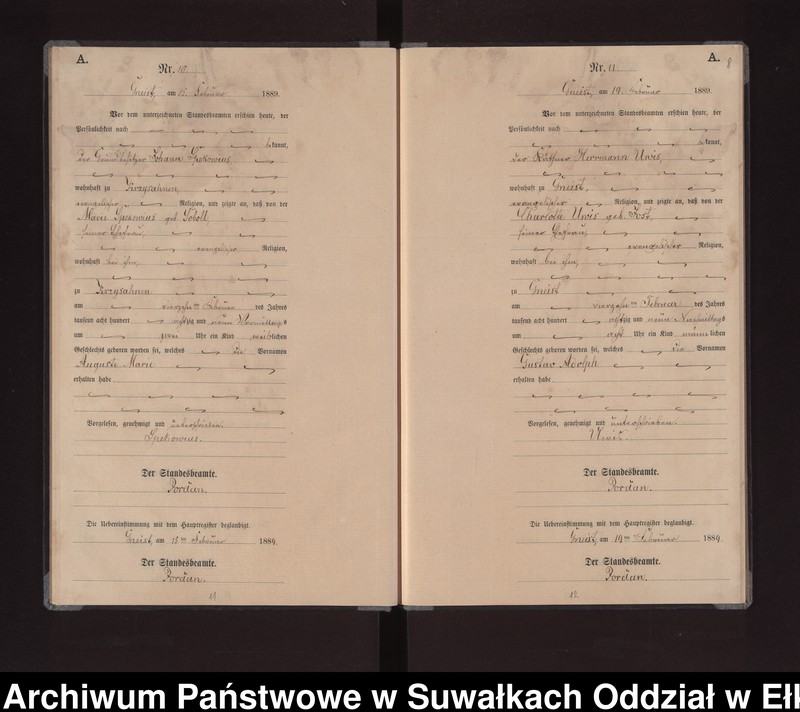 image.from.unit.number "Geburts-Neben-Register des Königlichen Preussischen Standes-Amtes Gneist Kreis Loetzen"