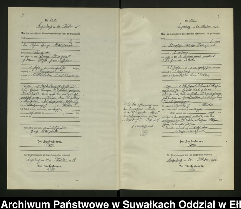image.from.unit.number "C2. Sterbe - Register (Neben - Register) Standesamt Angerburg einschl. der Bezirke Gross Strengeln, Kehlen und Prinowen No 189 bis 272"