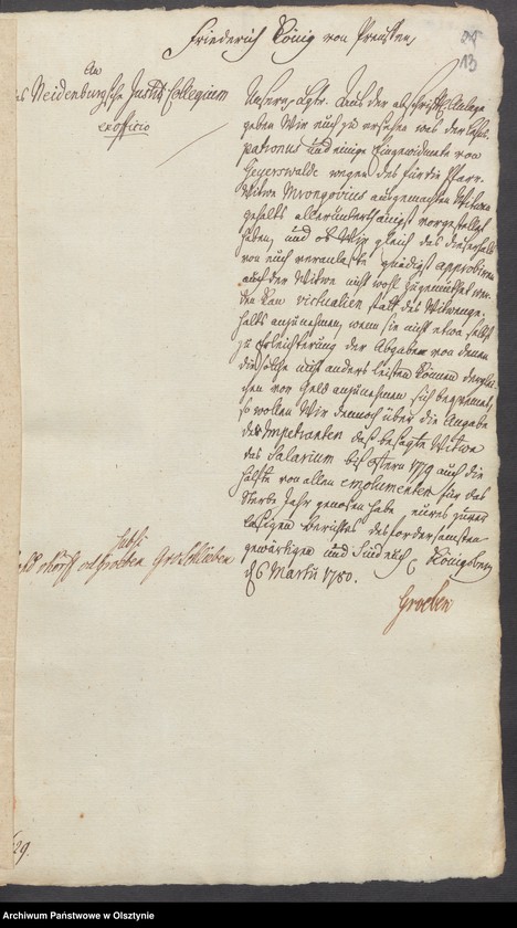 image.from.unit.number "In S. [Sachen] der Pfarr=Wittwe Mrongovius zu Geyerswalde [Gierzwałd] wegen ihres Wittwen=Gehalts"