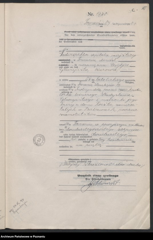 Obraz 17 z jednostki "Księga miejscowa zgonów tom IV [Rejestr główny zgonów]"