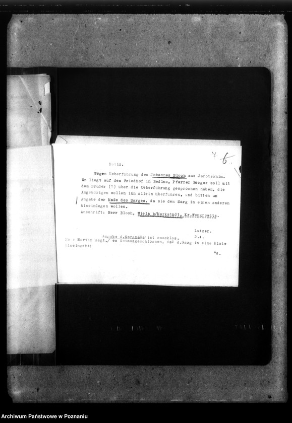 Obraz 11 z jednostki "Johannes Bloch aus Jarotschin (Jarocin)"