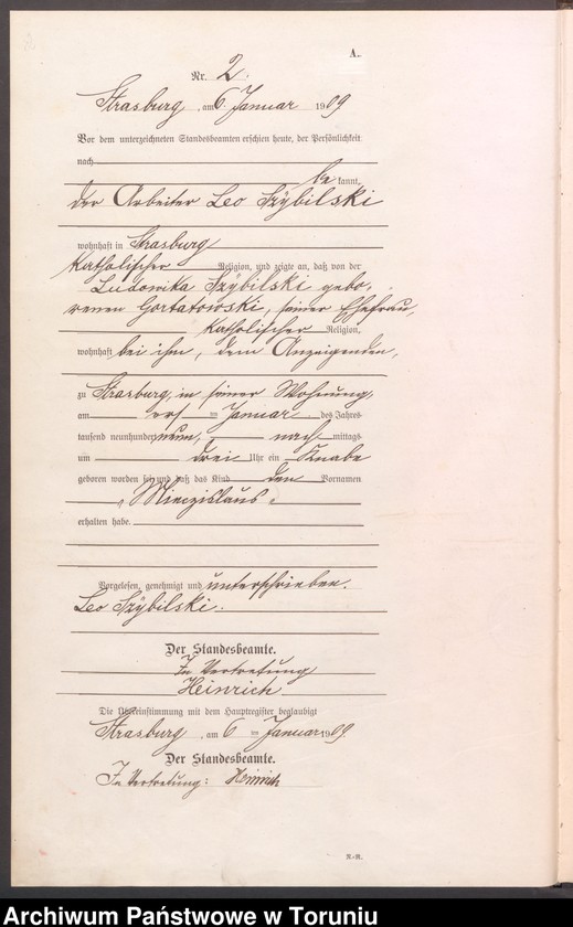 image.from.unit.number "Geburts Neben Register Starburg Stadt für das Jahr 1909"