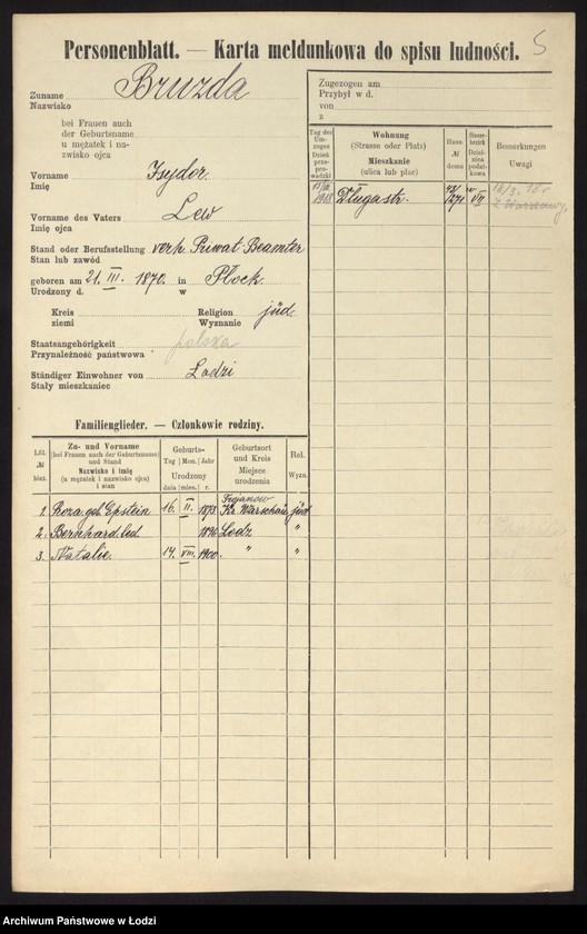 Obraz 7 z jednostki "[Spis ludności Łodzi] Bruzda - Brzeziner"