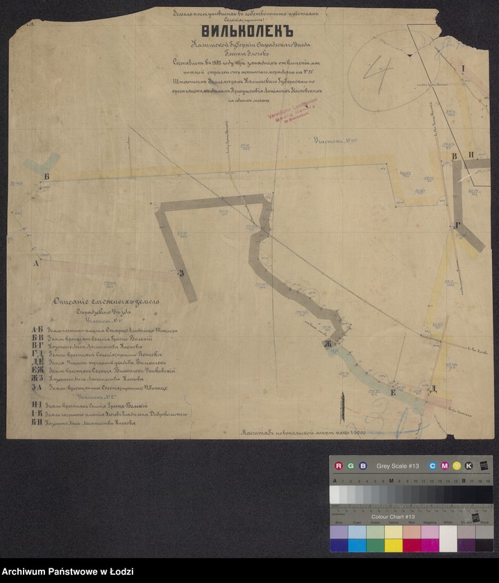 Obraz 1 z jednostki "Plan zemel postupivšich v sobstvennost krest˝jan selenija (pustoš) Vil´kolek (...) gminy Zločev"