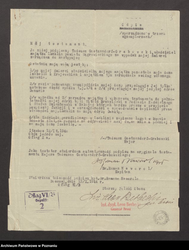 Obraz 6 z jednostki "Materiały dotyczące śmierci Tadeusza Goetzendorf-Grabowskiego w Oflagu VIB w Dössel"