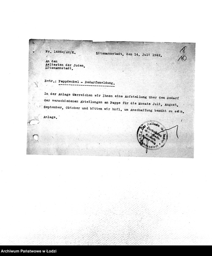 Obraz 13 z jednostki "Bedarfsmeldungen [Skierowane do GV zapotrzebowania na surowce, materiały, narzędzia, maszyny itp. potrzebne resortom pracy do produkcji; zamówienia żywności, lekarstw]"