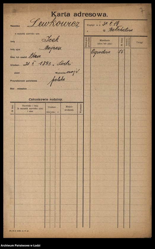 Obraz 9 z jednostki "[Spis ludności Łodzi] Lewkowicz"