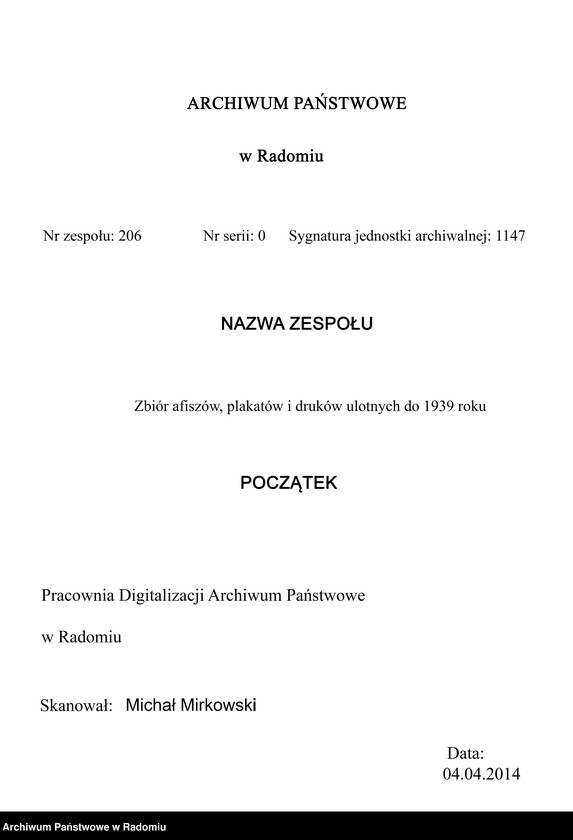 image.from.unit.number "Odezwa wżywająca rolników do natychmiastowej dostawy zbóż dla walczącej Armii Polskiej Podpisano: Minister Spraw Wojskowych: w.z. Majewski; Minister Aprowizacji: A. Minkiewicz"