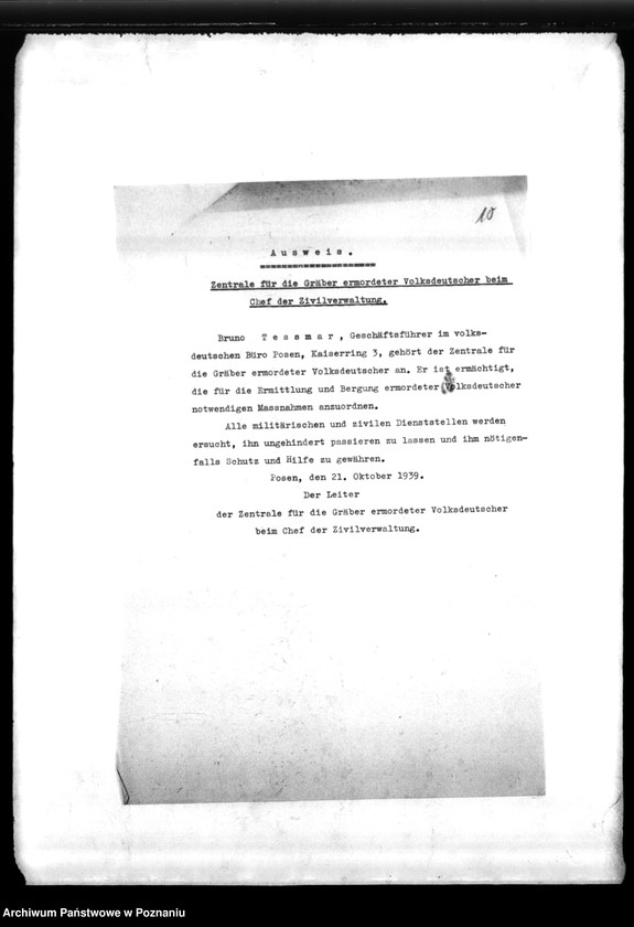 Obraz 14 z jednostki "Podręczna teczka akt dra Kortka, zawierająca informacje o utworzeniu Zentralstelle f.d. Gräber oraz korespondencję w sprawie miejscowych Niemców, zaginionych w 1939 roku"