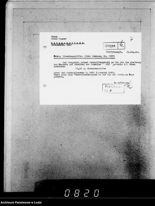 Obraz 12 z jednostki "[Korespondencja z urzędami, instytucjami i firmami]. Lit.Wa-Weg."