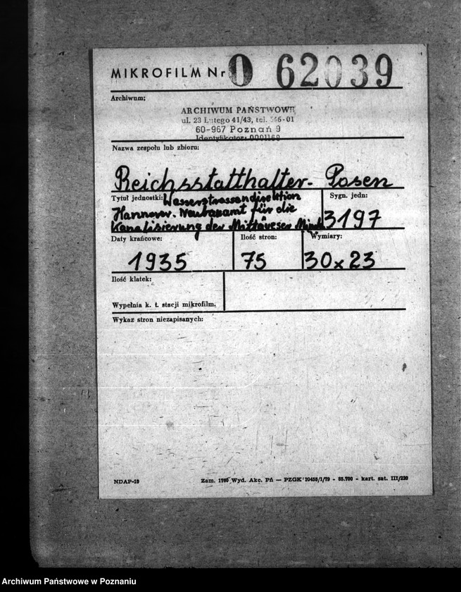 Obraz 2 z jednostki "Wasserstrassendirektion Hannover. Neubauamt für die Kanalisierung der Mitteweser Minden i. W. Staustufe Petershagen. Ausbauverfahren"