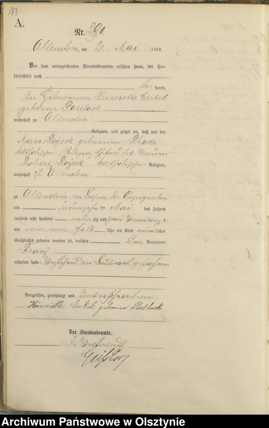 image.from.unit.number "Geburts-Haupt-Register Tom II,Nr 281 - 560"