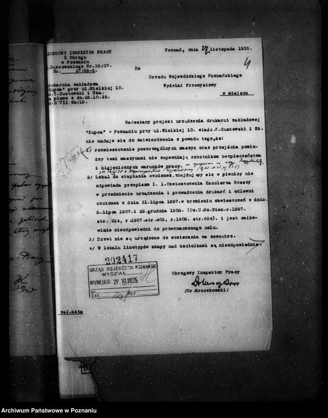 Obraz 8 z jednostki "Zatwierdzenie zakładu przemysłowego /drukarni/ Drukarnia Nakładowa Kupca"
