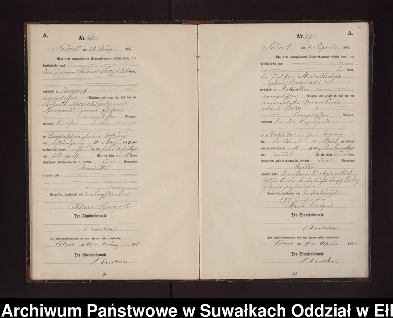 Obraz 18 z jednostki "Geburts-Neben-Register des Preussischen Standes-Amtes Neuhoff Kreis Loetzen"