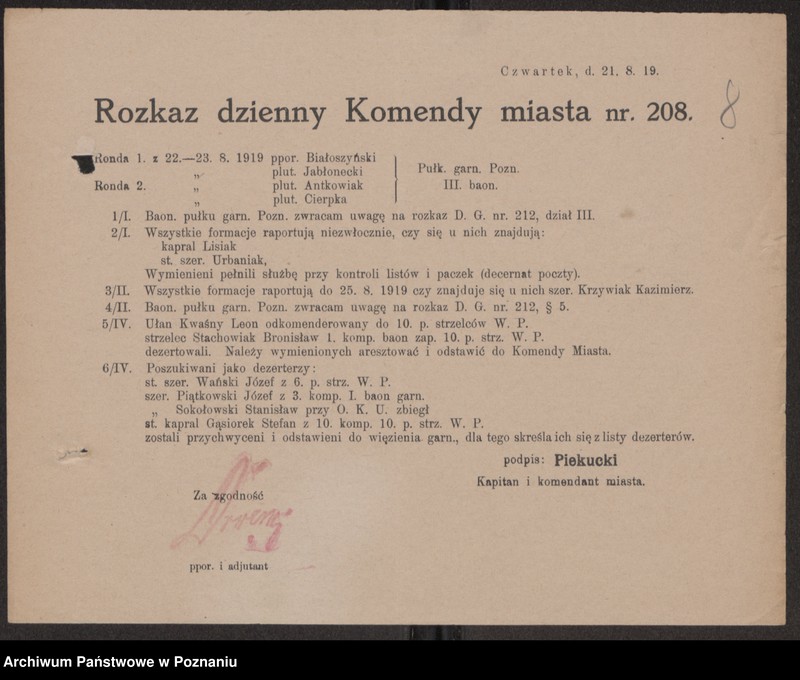 Obraz 10 z jednostki "/Rozkazy Komendy Miasta Poznania/, nr 201-339."