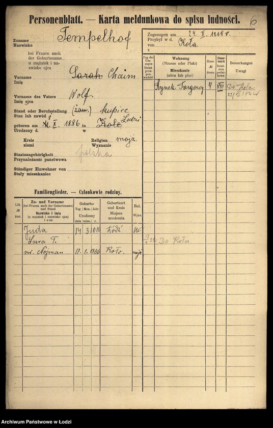 Obraz 8 z jednostki "[Spis ludności Łodzi] Tempelhof - Tenenbaum"