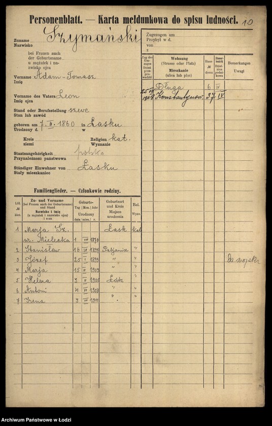 Obraz 12 z jednostki "[Spis ludności Łodzi] Szymański-Szymczacka"