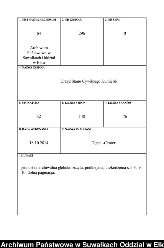 image.from.unit.number "Sterbe-Haupt-Register des Königlichen Preussischen Standes-Amtes Kumilsko Kreis Johannisburg"