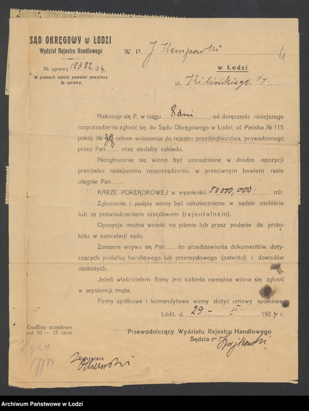 Obraz 6 z jednostki "Jankiel Kempowski- wyrób i sprzedaż materiałów pończoszniczych"