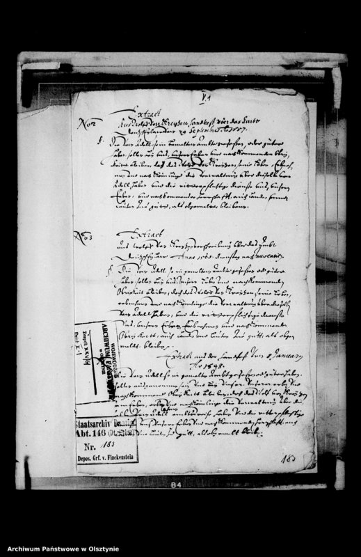 image.from.unit.number "3 Extracta aus Wolff von Kreuzens Handfesten über dem Amt Deutsch Eylau von 29.IX.1557, 1560 und 1598, dass die vom Adel, so im Amt gesessen oder Güter haben, bei ihrer Obrigkeit bleiben sollen, doch des Wolff von Kreuzen Erben sollen die Verwaltung über sie haben und die ritterpflichtigen Dienste"