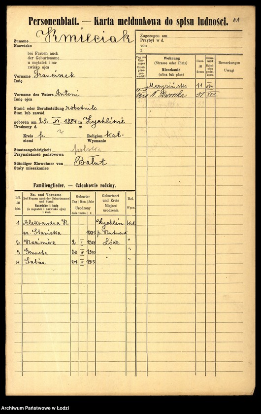 Obraz 13 z jednostki "[Spis ludności Łodzi] Kmiecik - Knittel"