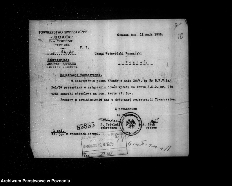 Obraz 15 z jednostki "/Towarzystwo Gimnastyczne Sokół w Gnieźnie - rejestracja/"