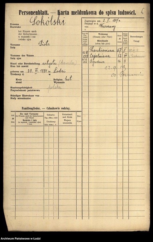 Obraz 9 z jednostki "[Spis ludności Łodzi] Sokowska-Sońska"