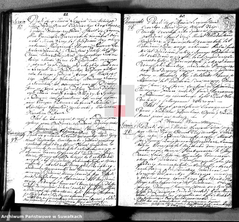 image.from.unit.number "Duplikat aktów urodzonych, zaślubionych i zmarłych w parafii sereyskiey w dekanacie łoździejskim z roku 1834"