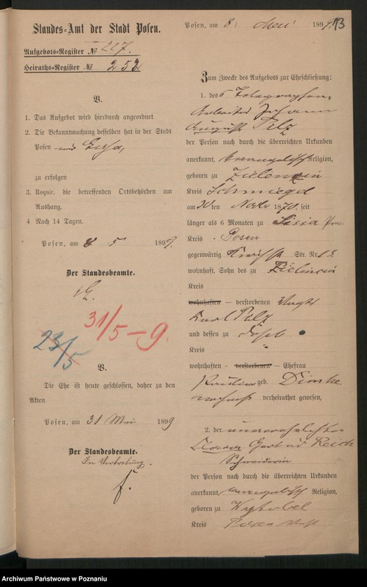 Obraz 15 z jednostki "Die von den Verlobten beigebrachten Urkunden zur Eheschliessung pro 1899"