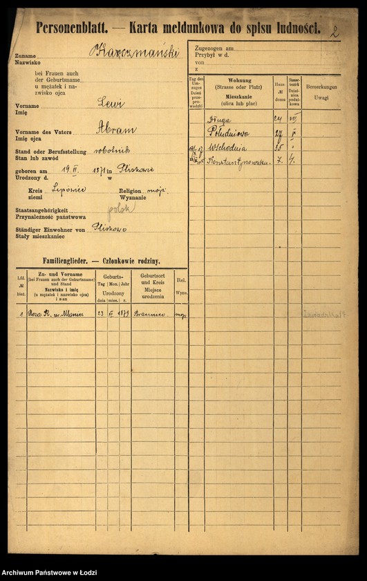 Obraz 4 z jednostki "[Spis ludności Łodzi] Karczmańska - Karnowski"