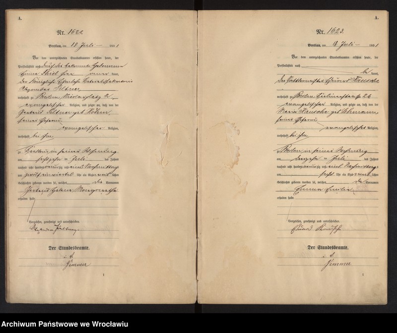 image.from.unit.number "Geburts-Neben-Register Breslau I 1891 Band 5"