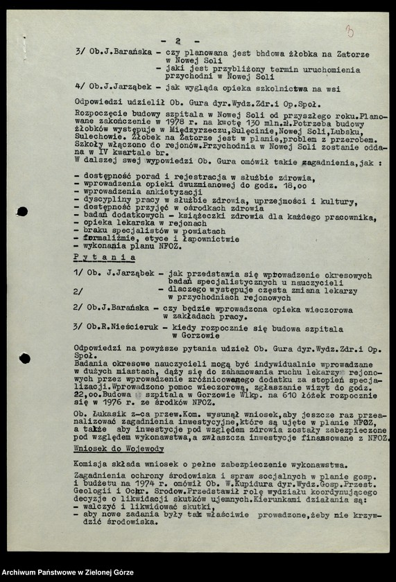 image.from.unit.number "Protokóły z posiedzeń Komisji Zdrowia, Ochrony Środowiska i Spraw Socjalnych Wojewódzkiej Rady Narodowej w Zielonej Górze; Nr 1 - 3; Tom 1 "