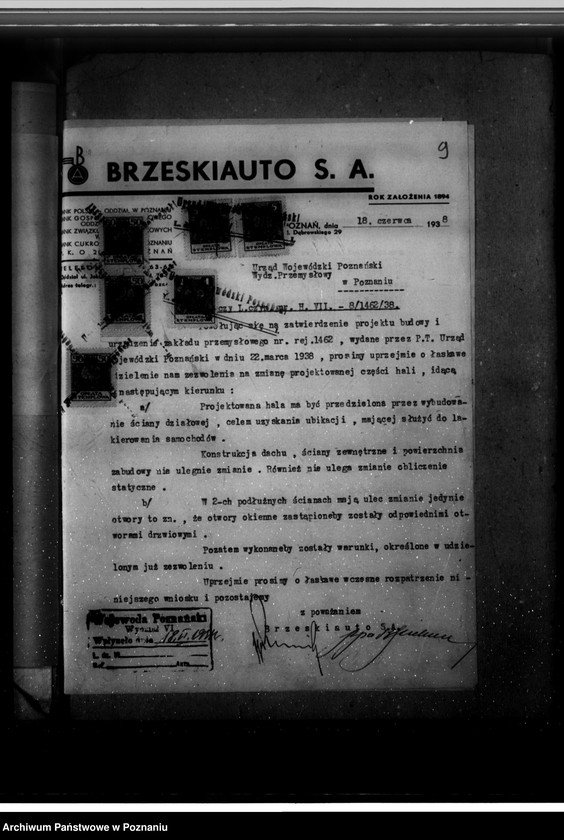 Obraz 13 z jednostki "Zatwierdzenie projektu urządzenia zakładu przemysłowego wykończalni i lakierni Firmy Brzeski - Auto S. Akcyjna W Poznaniu ul. Dąbrowskiego 29"