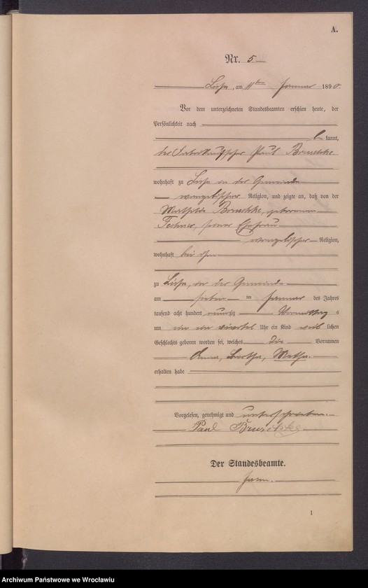 image.from.unit.number "Księga urodzeń Leśnica (Deutsch Lissa) 1890"