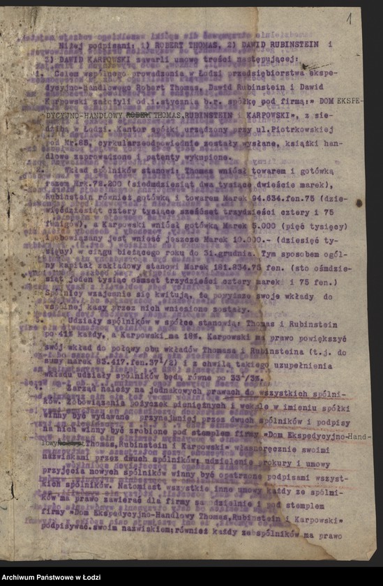 Obraz 3 z jednostki "Dom Ekspedycyjno-Handlowy R. Thomas, D. Rubinstein i D. Karpowski"