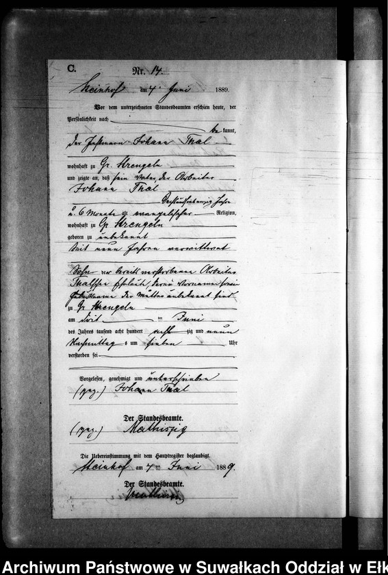 image.from.unit.number "Sterbe-Neben-Register des Preussischen Standes-Amtes Gr. Strengeln Kreis Angerburg"