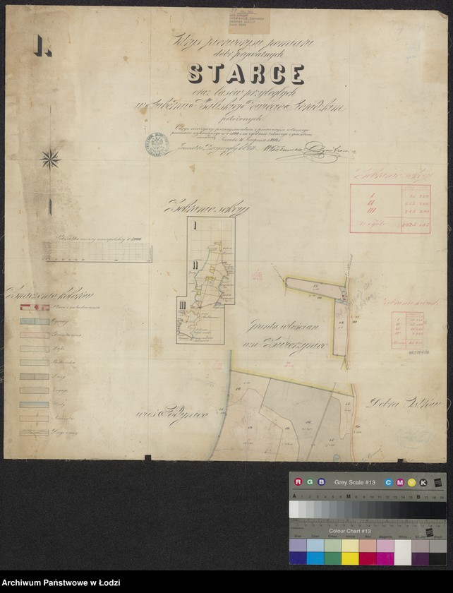 Obraz 1 z jednostki "Odrys pierworysu pomiaru dóbr prywatnych Starce oraz lasów przyległych ... w powiecie sieradzkim położonych"