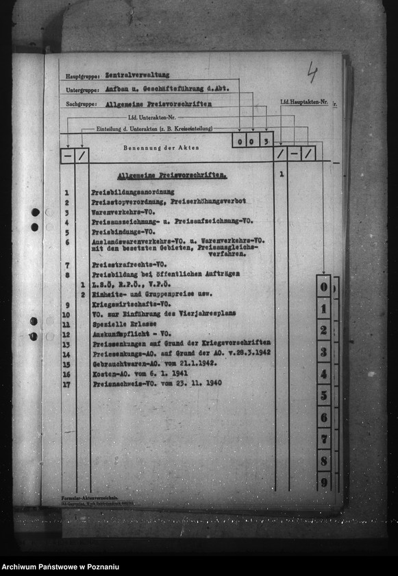 Obraz 8 z jednostki "Aktenplan der - Preisbildungsstelle"