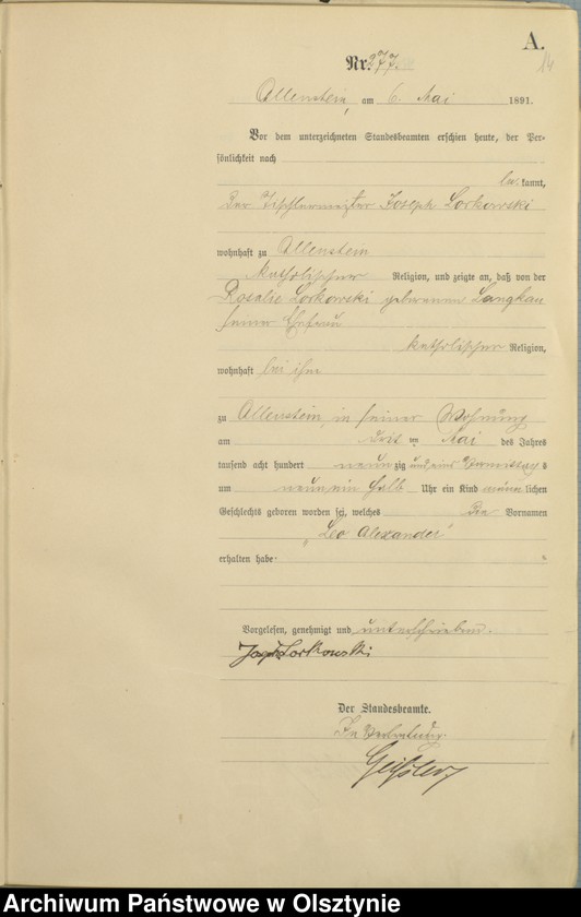 image.from.unit.number "Geburts-Haupt-Register Tom II,Nr 265 - 527"