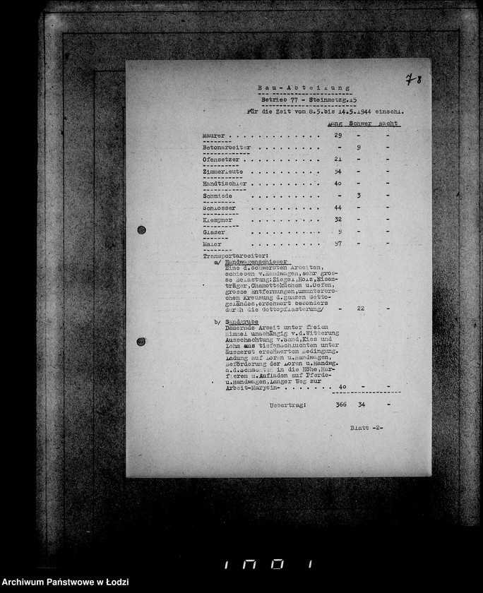 Obraz 12 z jednostki "Aufstellung der L-S-N-Arbeiter im Litzmannstadt-Getto für die Zeit vom 24.IV-21.V.1944"